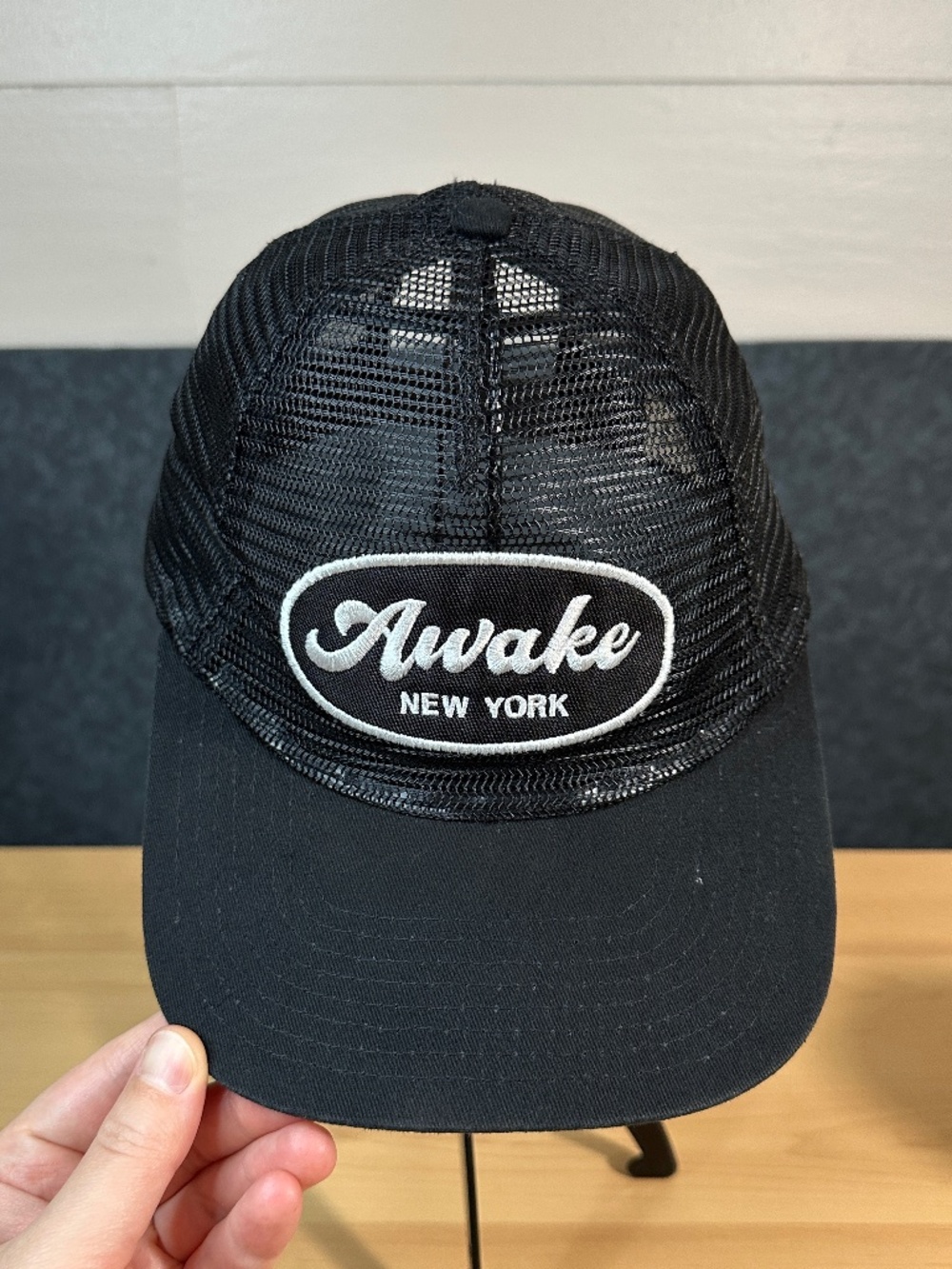 Awake NY Logo Patch Black Mesh Trucker Hat Cap
